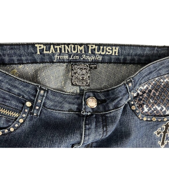 Platinum Plush LA 4991 Women's Biker Moto Jeans  Size 13  Embellished Gothic - Picture 15 of 16